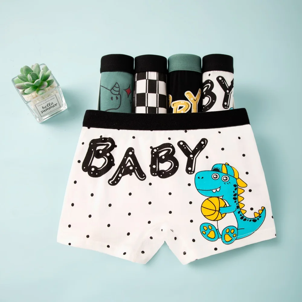 Boys Boxer Briefs Kids Cotton Underwear Boy Underpants Teenager Cartoon Dinosaur Print Soft Children Panties Toddler 3-14Years