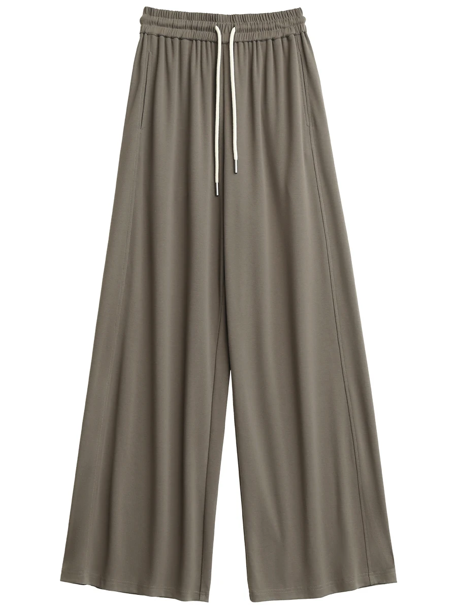 CHIC VEN Damskie spodnie Casual Luźne Spodnie z wysokim stanem ze sznurkiem Elastyczne spodnie z szerokimi nogawkami Damskie spodnie na całej długości Lato 2025