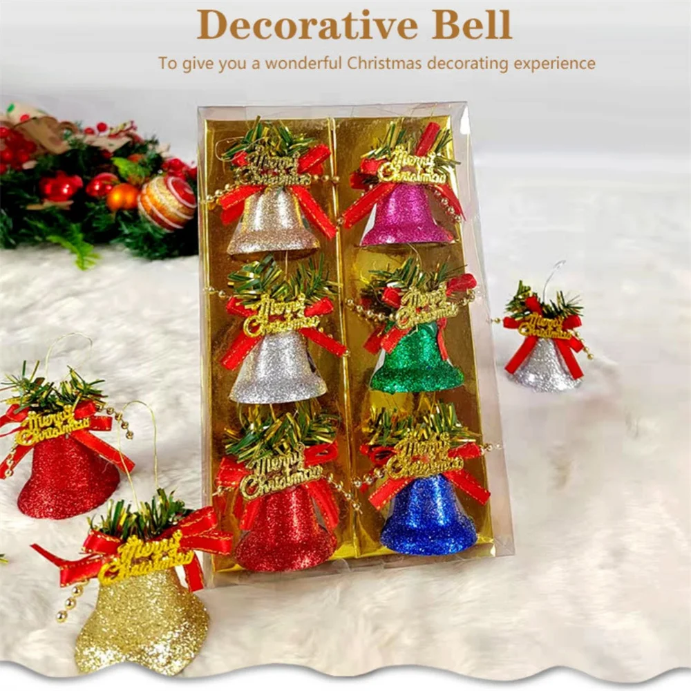 6PCs Christmas Bell Pendant Christmas Tree Hanging Bell Decor Metal Jingle Bell Xmas Ambiance Decor Home Festival Party Supplies