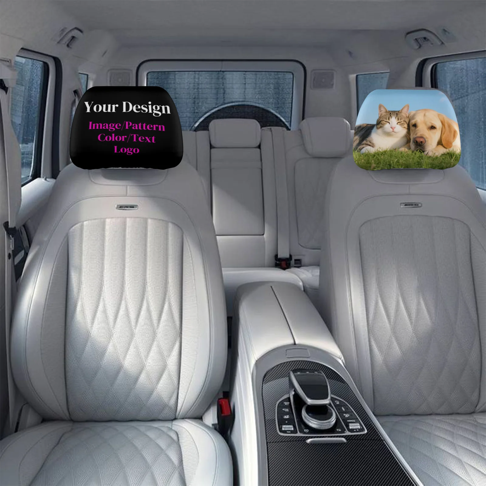 Custom Car Headrest Covers 2PCS Personalized Photo Text Logo Headrest Cover for Truck SUV Sedan Vehicle Seat Accessories image 5