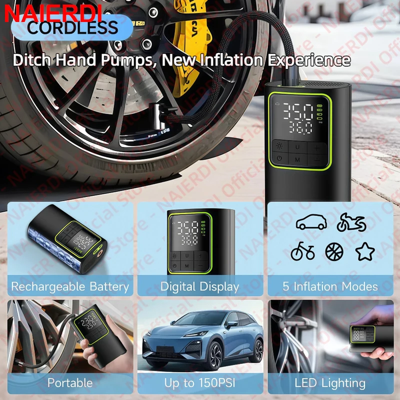 NAIERDI Portable Digital Tire - Car Portable Tire Inflator 评论和价格