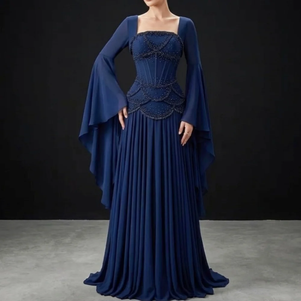 

Customized Glitter Women's Evening Gowns Flare Sleeve Exquisite A-line Long Dresses High Quality Party Dresses Classic Formal