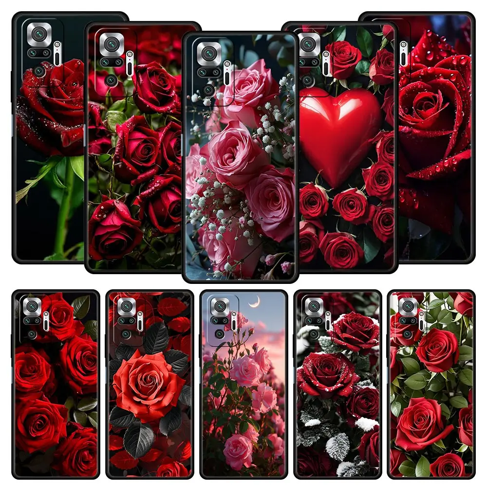 Beautiful Red Rose Flowers Phone Case For Xiaomi Redmi Note 13 12 5G 11 10 Pro Plus 4G 9S 9 8 7 9T 13C 12C 10C 9C 9A Soft Cover