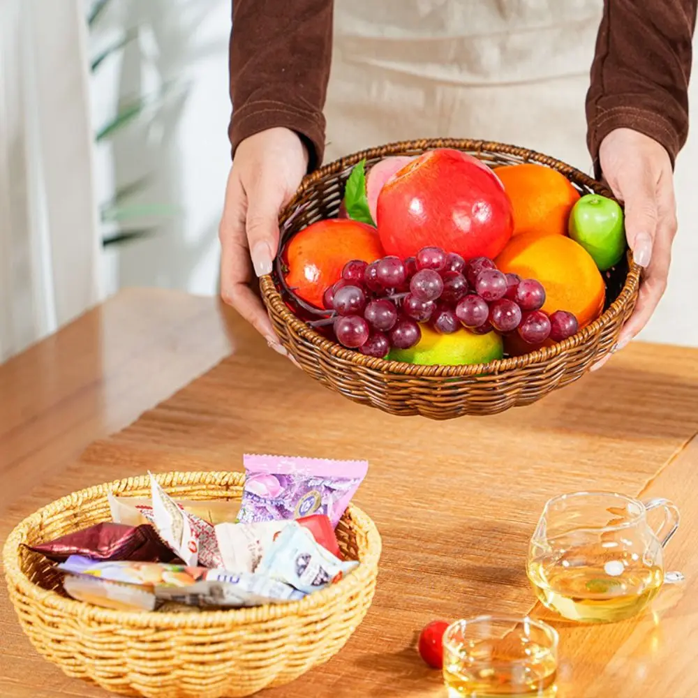 Multistyles Imitation Rattan Fruit Plate Retro Woven Handheld Creative Household Storage Baskets Picnic Snacks Sundry Baskets