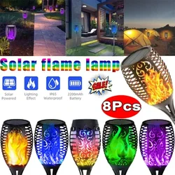 Lámpara parpadeante de llama Solar para decoración de jardín al aire libre, luces parpadeantes impermeables para camino de césped, Patio, 5 colores, 12/96LED, 1/2/4/6/8 piezas