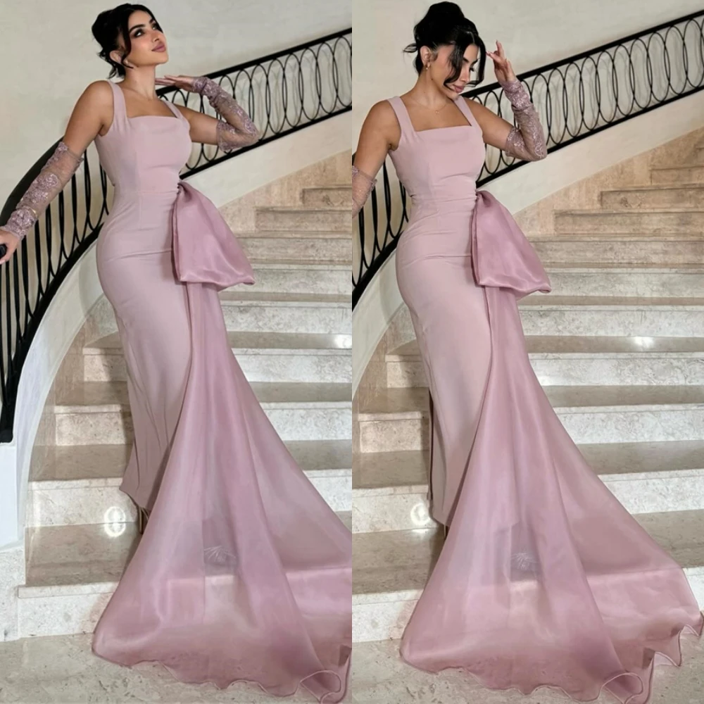

Customized Exquisite Jersey Square Collar Evening Dress Delicate Sleeveless Prom Dresses Luxury Mermaid Special Occasion Gowns