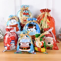5PCS Christmas Candy Gift Bag Plastic Drawstrings Presents Wrapping Bag Xmas Tree Ornament Christmas Decoration New Year 2023