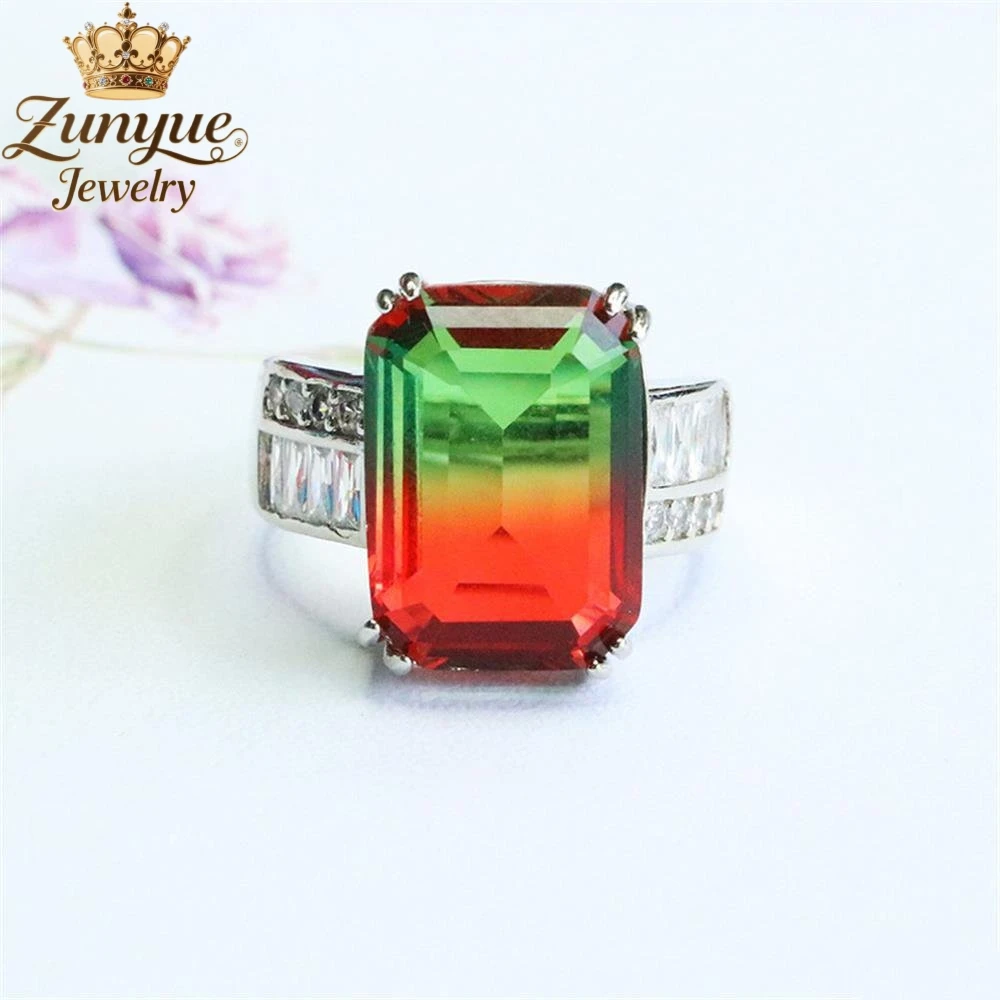 High-End Colored Square Glass Diamond Ring Luxury Quality Fashion Fine Jewelry Exquisite Elegant Popular Best Charms Young Gift