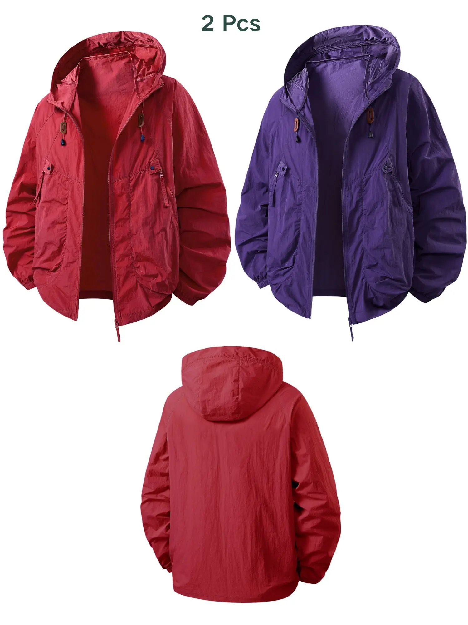 2PCS Women's Clothing Summer Lightweight Hooded Thin Big Pockets Jacket for Outdoor Biking Sun Protection Windbreaker Drawstring