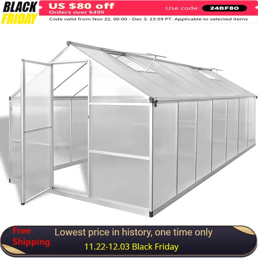 14x8x6.4 FT Garden Greenhouses, Heavy Duty Aluminum Frame Polycarbonate Panels UV-Resistant 724 Ft³, Plastic Shed Green Husoe