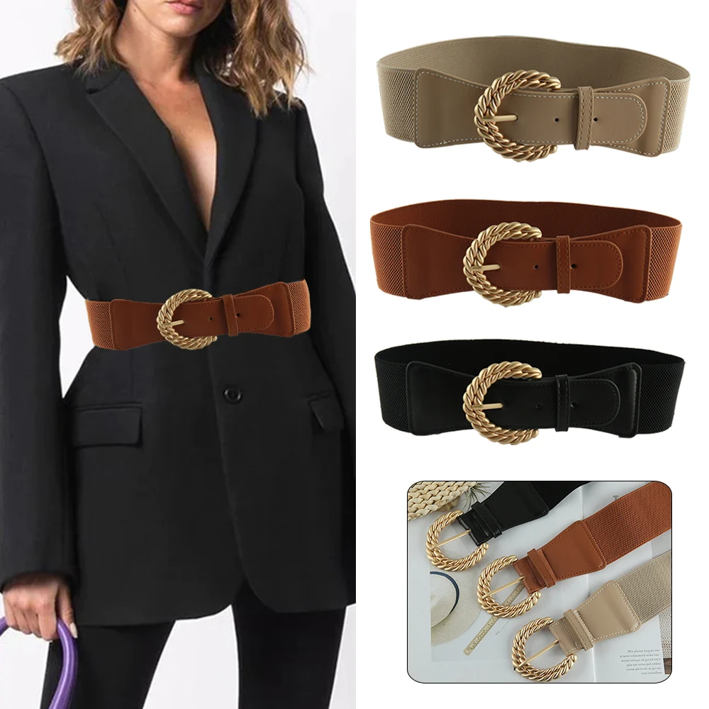 

Retro Skinny Waist Belt For Women Faux Leather Belt With Alloy Buckle Dress Suit Shirt Decorative Waistband Stretch Waist Seal