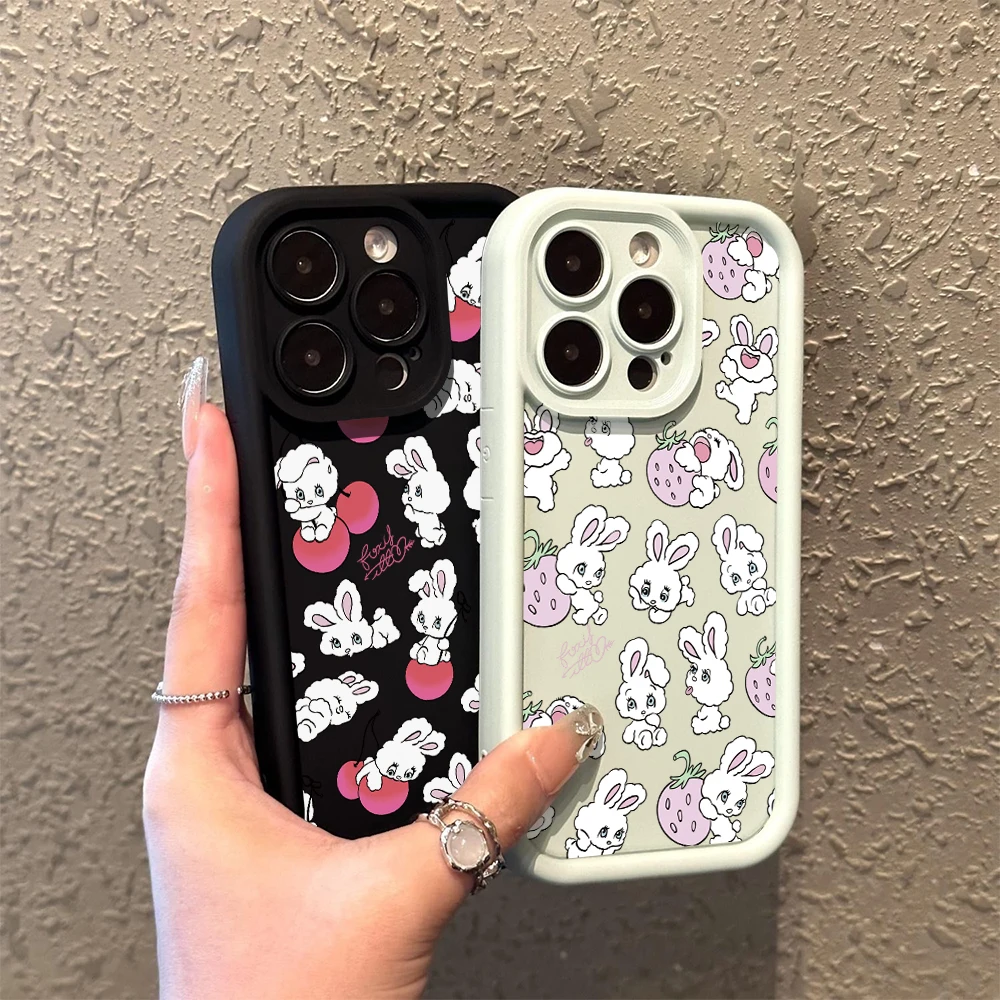 เคสโทรศัพท์รูปกระต่ายเชอร์รี่น่ารักสำหรับซัมซุง A03 A04 A05S A10S A11 A12 A20S A21S A13 A14 A54 A34ฝาครอบ A33พร้อมสายคล้องมือ