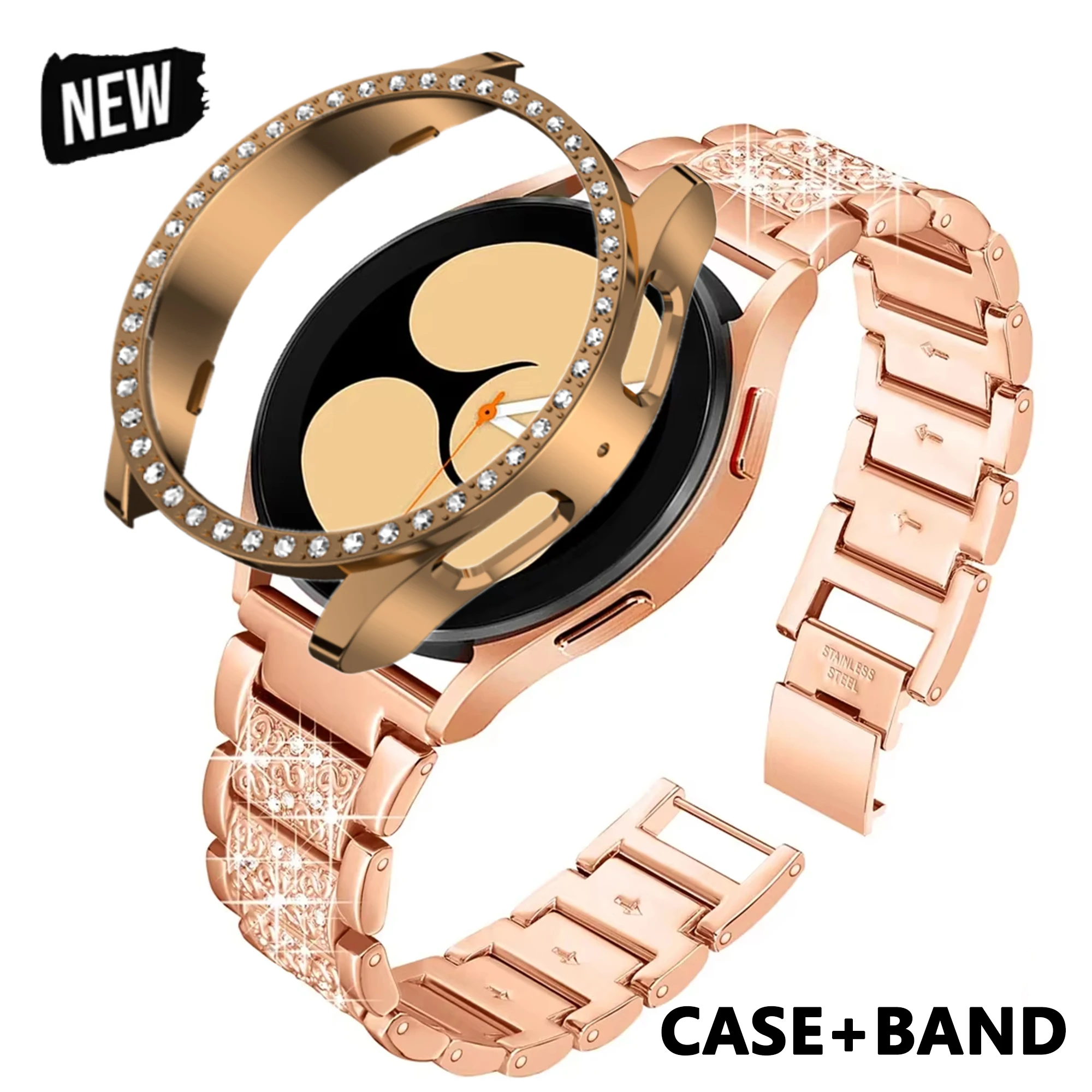 Tali Wanita Baja Tahan Karat Mewah untuk Jam Tangan Samsung Galaxy 7 5 6 FE 40 44Mm Casing PC Berlian untuk GALAXY 7 6 5 Gelang Sabuk Pergelangan Tangan