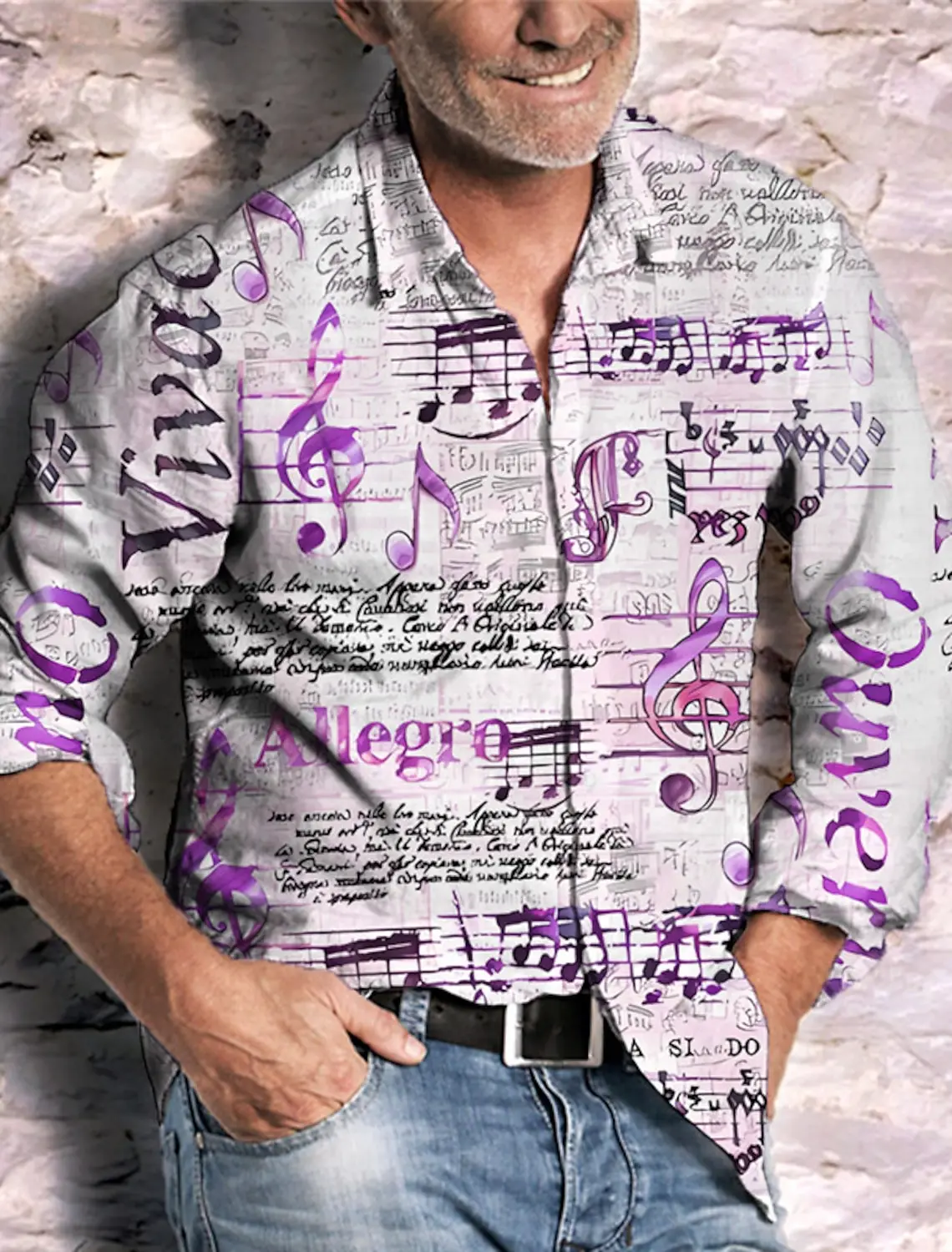 Casual Dark Men\'s Shirt Button Shirt Long Sleeve Party Autumn Winter Spring Summer 3D Printed Musical Note Lapel Shirt Button