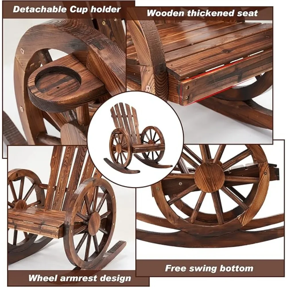 Outdoor Wood Rocking Chair, Patio Decor Yard Glider Rocking Chairs with Slatted Design, Adirondack Rocking Chair （2PC）