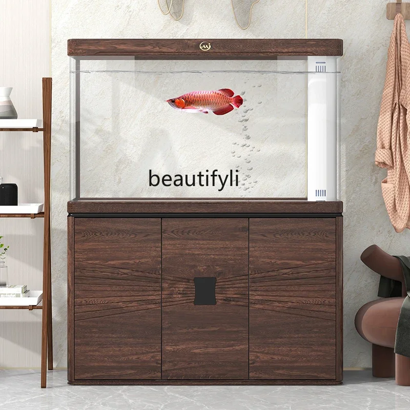 Living room floor-to-ceiling bottom filter hot bending glass aquarium curved water-free office arowana tank