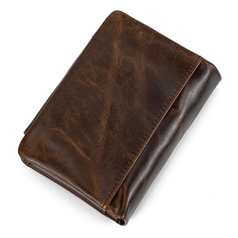 Porta carte di credito da uomo in vera pelle RFID Porta carte di credito in pelle di mucca cerata d'olio Pochette corta da uomo con scatola