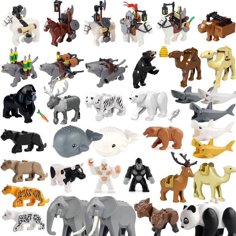 Animal Building Blocks Zoo Ocean Series Elephant Panda Crocodile Giraffe Dolphin Leopard Wolf MOC Assembling Brick Kid Toys Gift