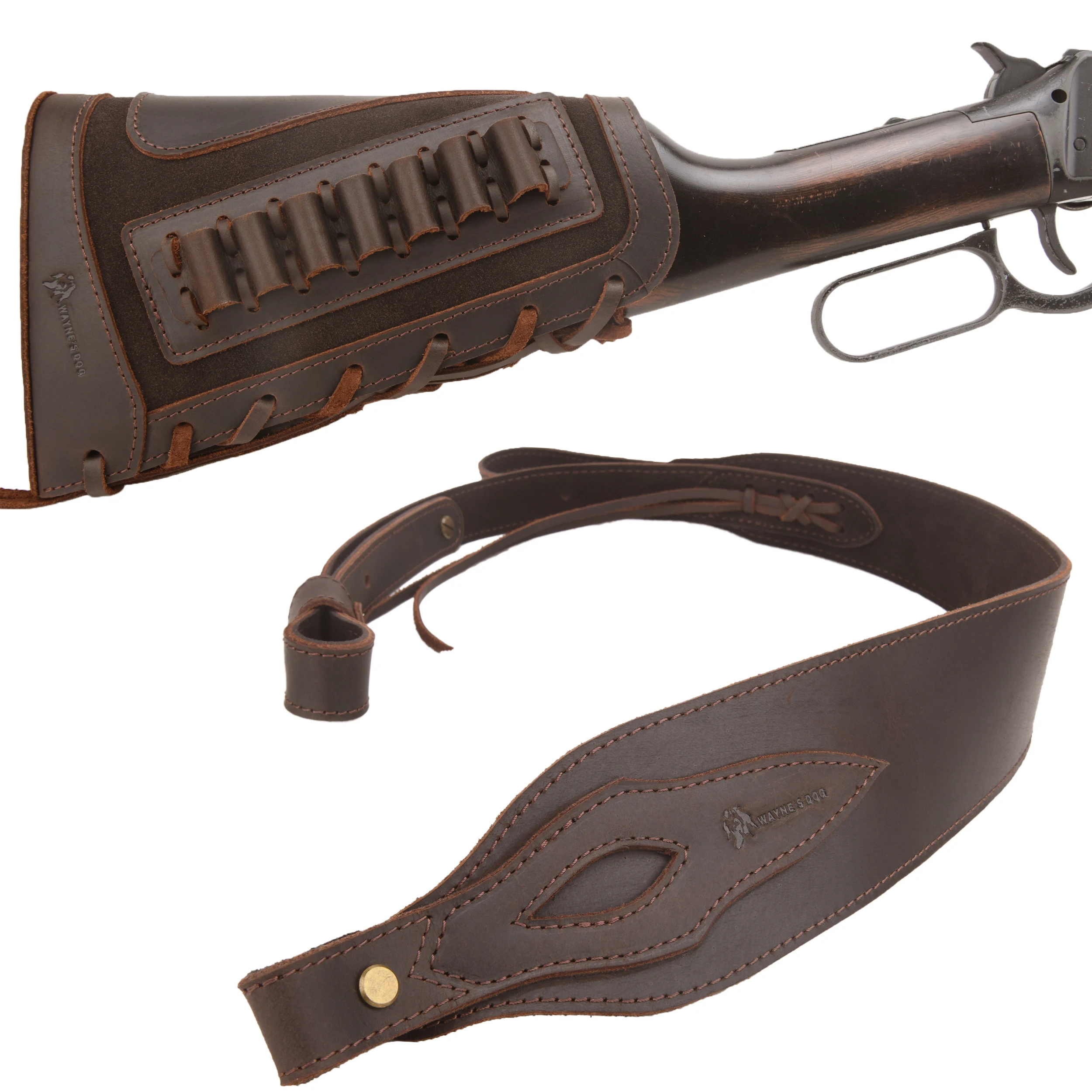 WAYNE'S DOG Full Leather Shooting Gun Buttstock Holder Cover with Gun Sling .22MAG .22MAG 410GA .308 .30/30 .45/70 .270