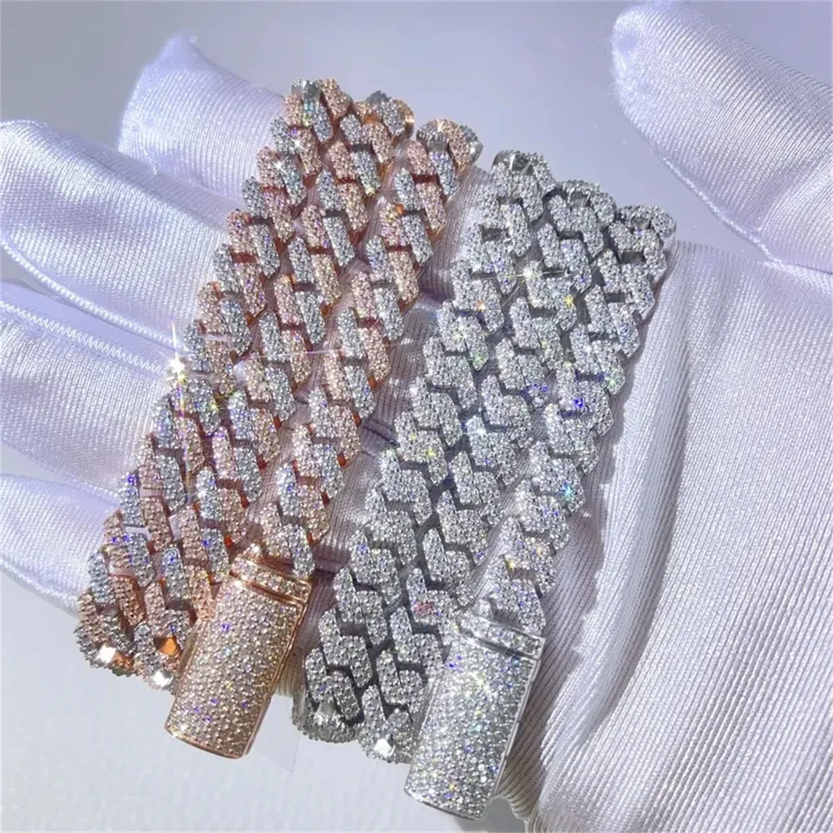 Plated 18k Gold Hip Hop Jewelry Necklace Iced Out Men Fashion Rapper Jewelry 8mm Vvs Moissanite Cuban Link Chain 925.
