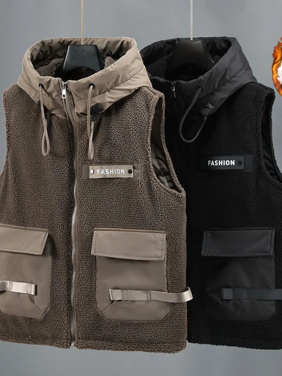 

Мужской жилет Thiened Fce, осенне-зимний морской жилет с капюшоном, теплый лоскутный топ с плечами, верхняя одежда, модная застежка-молния