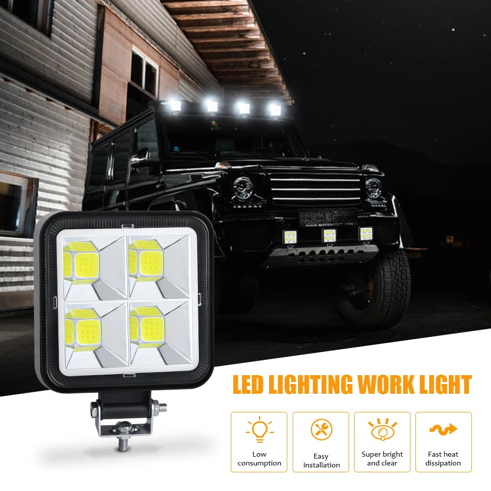 1pcs 3'' COB Led Work Light Square Highlight 22MM 12V 24V 5W 6000K 4x4 ATV 150° Auto Fog Lamp For Truck Tractor Worklight White