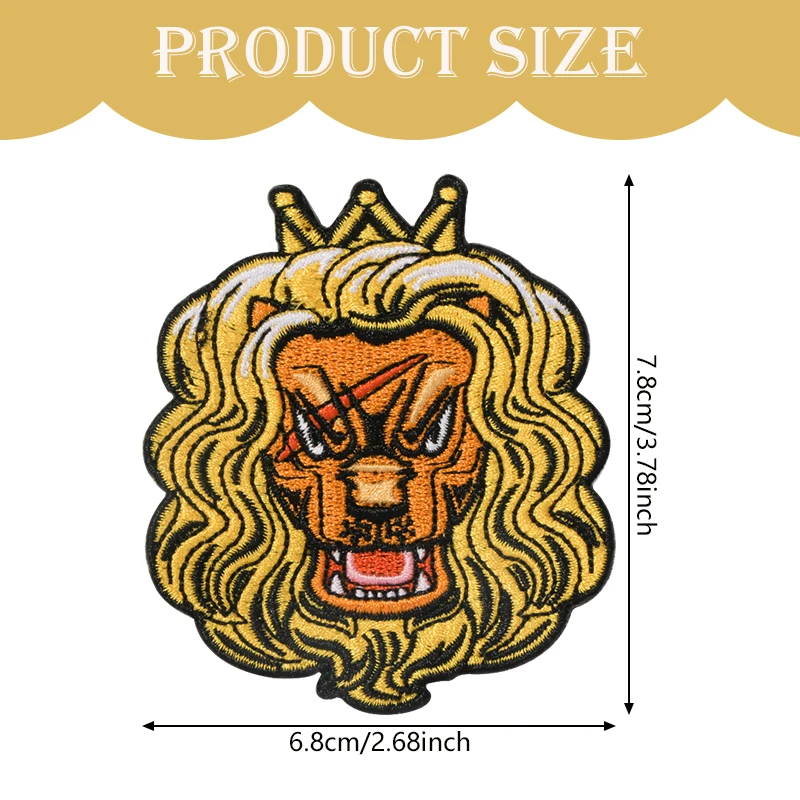 5 toppe ricamate termoadesive con corona d'oro e leone adatte per magliette fai da te, felpe, giacche, jeans, zaini, borse,