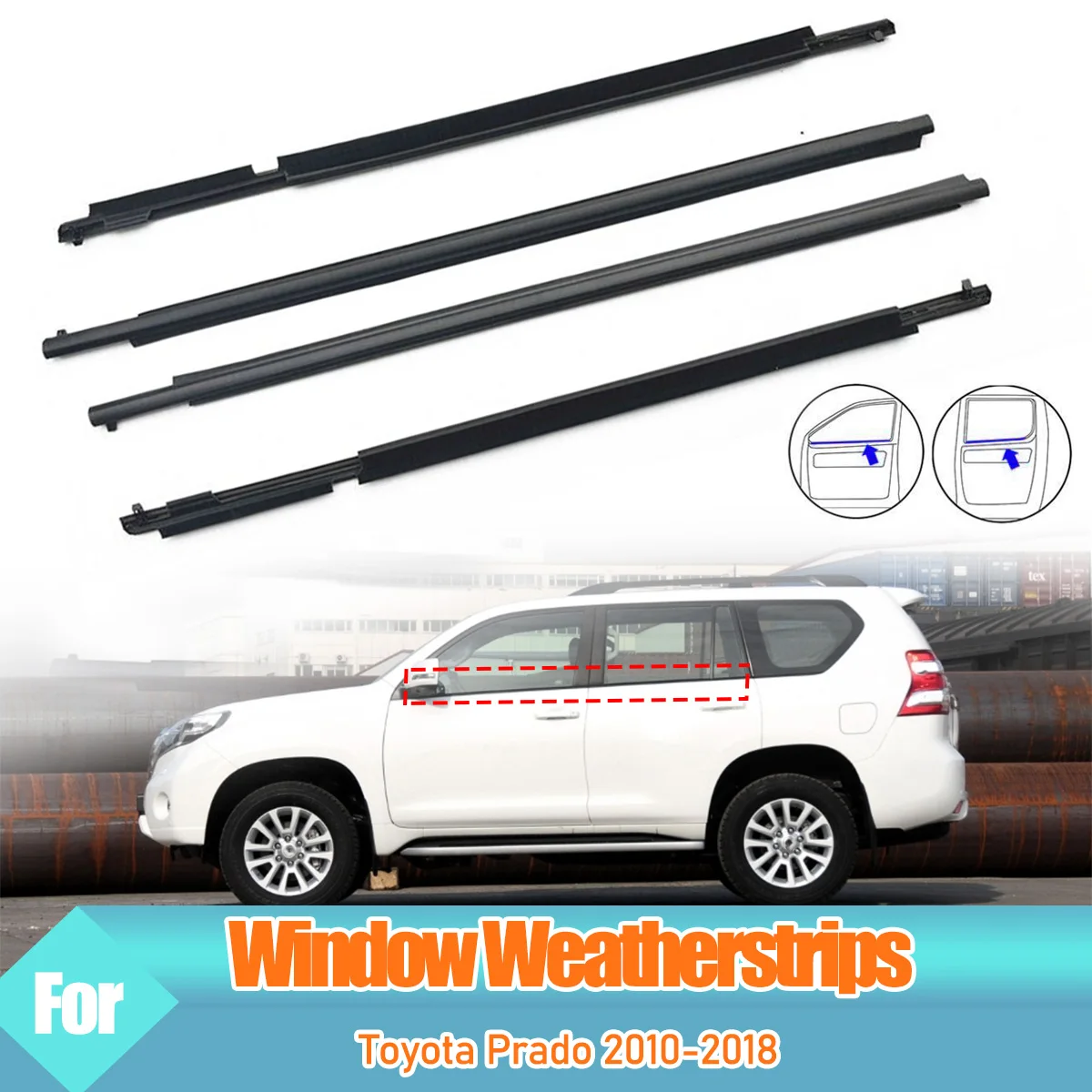 4PCS Car Outer Windows Rubber Weatherstrip For Toyota Prado 2010-2018 Waterproof Pressure Strip Sealing Strip Car Accessories