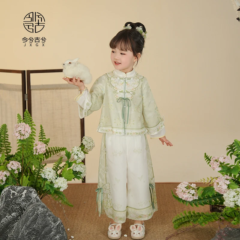 Hanfu Girls 2024 Spring And Autumn Cheongsam Set Baby Chinese Wind Pants Wide-leg Trousers Ancient Chinese New Chinese Style