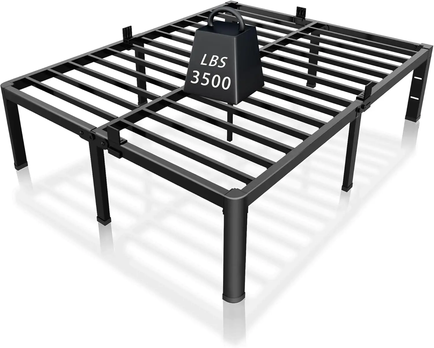 

14 Inch Metal Queen Bed Frame With Rounded Corner And Headboard Hole Mattress Retainers 3500LBS Heavy Duty Steel Slats No B