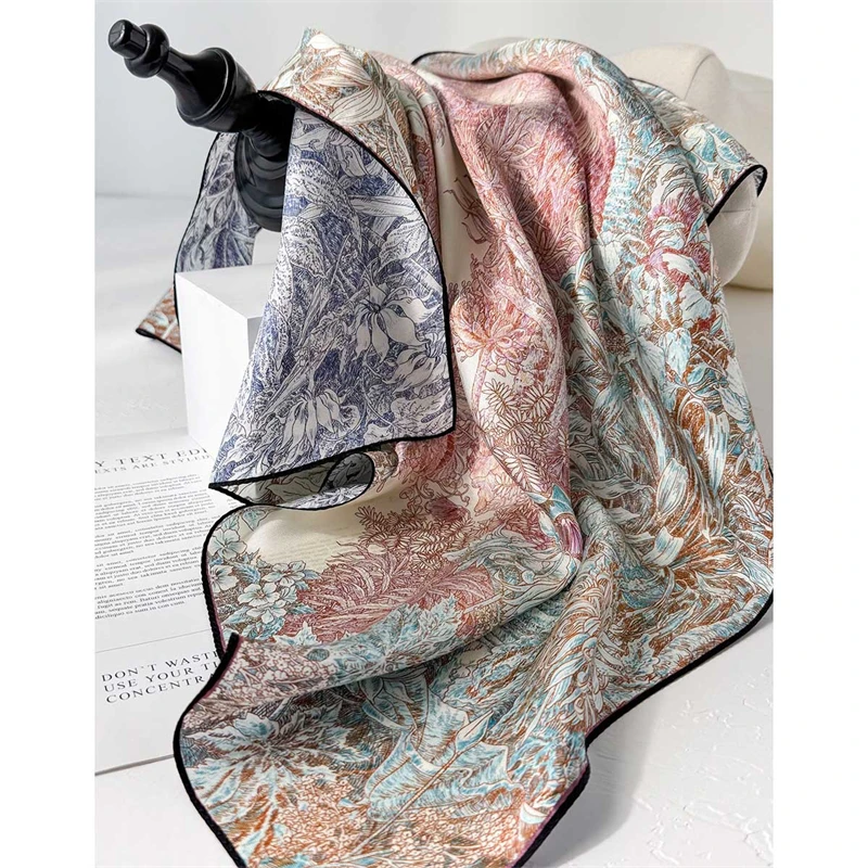 

14mm 100% Twill Silk Square Scarf for Women 65cm Neck Tie Neckerchief Double side Female Foulard Headband Hijab Shawl Bandana