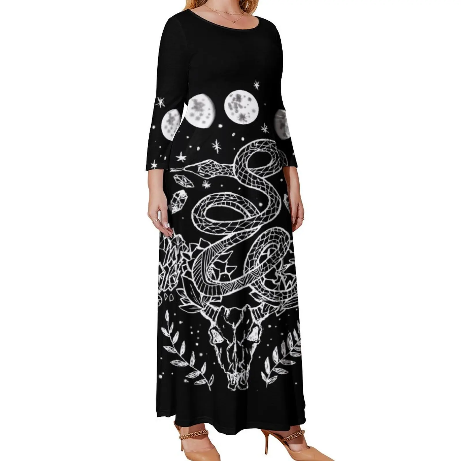 

Фазы Луны, змеи и кристаллы Witchy дизайн платье с длинным рукавом элегантные вечерние платья для женщин 2024 женское платье