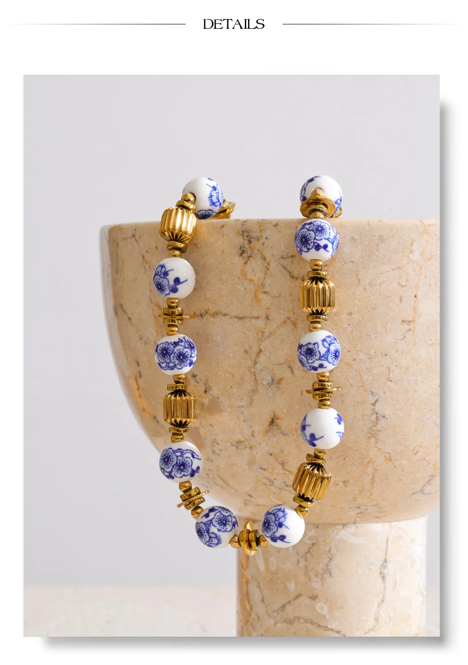 Yhpup Neuheiten Handgefertigter Schmuck Edelstahl Blaue Keramikblumen-Perlenkette Stilvolle Halskette Beliebtes Accessoire – Detail 8