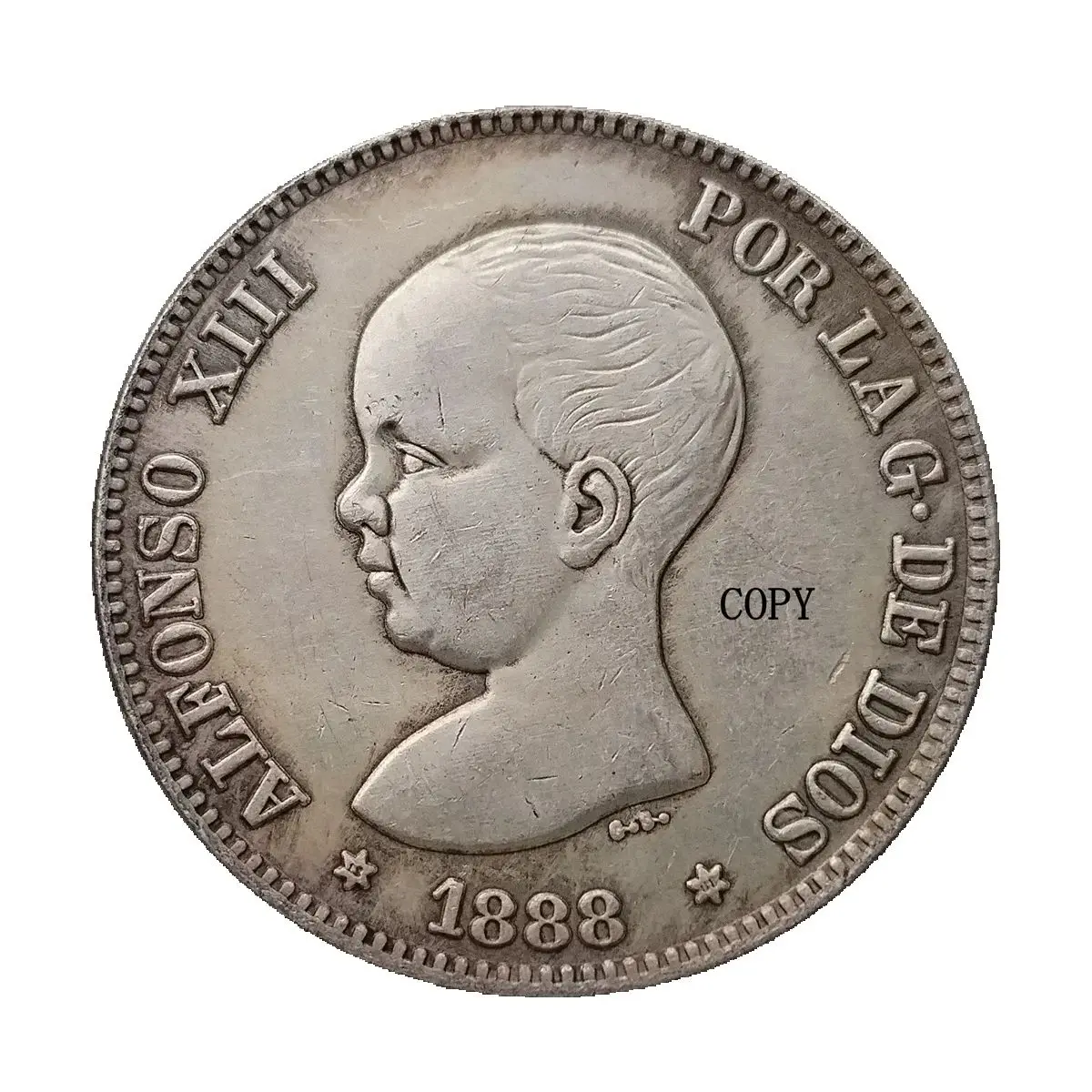 Reproducción 1888-1892 España 5 Pesetas Alfonso Moneda Conmemorativa Decorativa