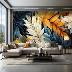 Custom 3D Photo Mural Paper Large Feather Leaves Bright Color Retro Wallpaper Bedroom Living Room Wall Decor Home Improvement