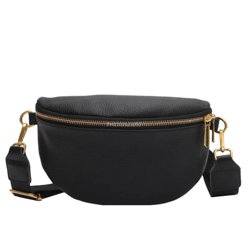 Vintage Fanny Pack Luxury Woman Banana Waist Bag Wide Shoulder Strap Crossbody Chest Bag Soft Leather Designer Sac Banane Femme