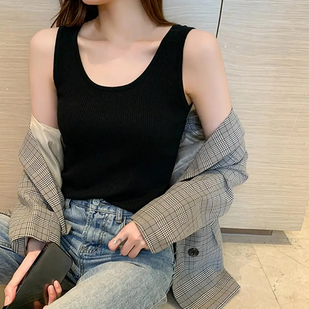 O Neck Summer Knit Vest Sleeveless Women Sexy Basic T Shirt White Off Shoulder Ribbed Black Tank Tops Casual