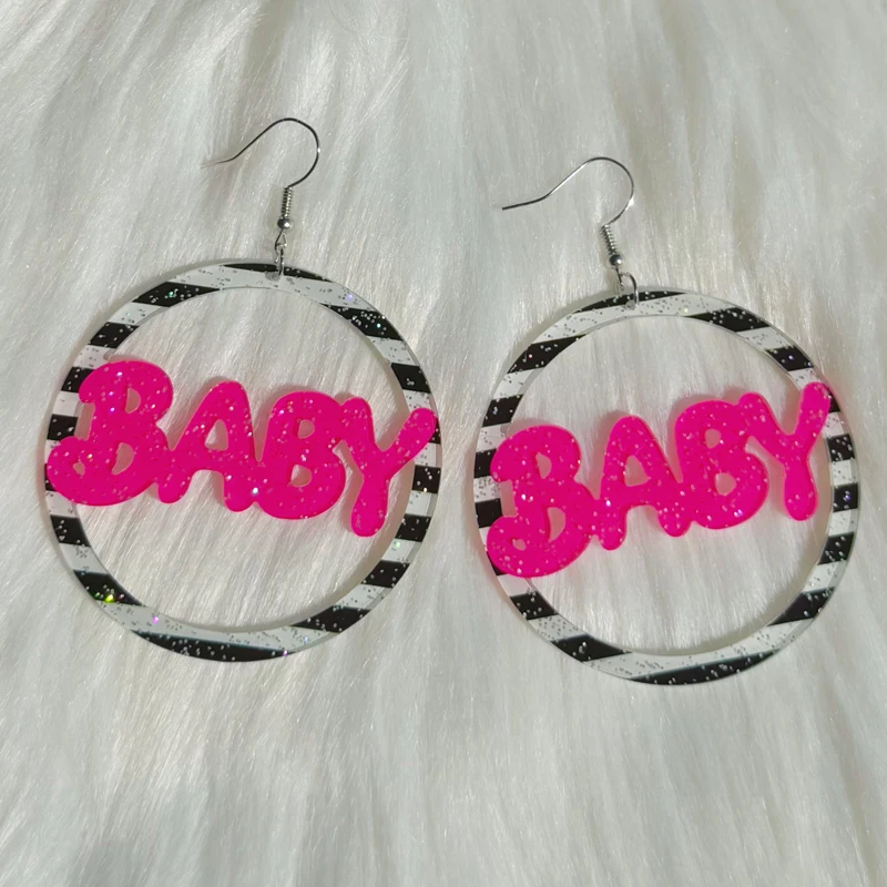 Y2K Zebra Print Acrylic Earrings for Women 2000s Vintage Sexy Sparkle BABY Ear Jewelry Fashion Aesthetic Accessories