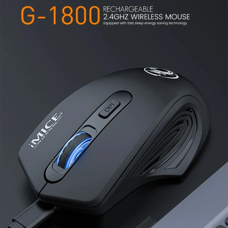 IMICE 2,4G ratón inalámbrico para juegos 4 teclas retroiluminado ergonómico recargable 1600DPI ratones ajustables para PC Gamer ordenador de escritorio