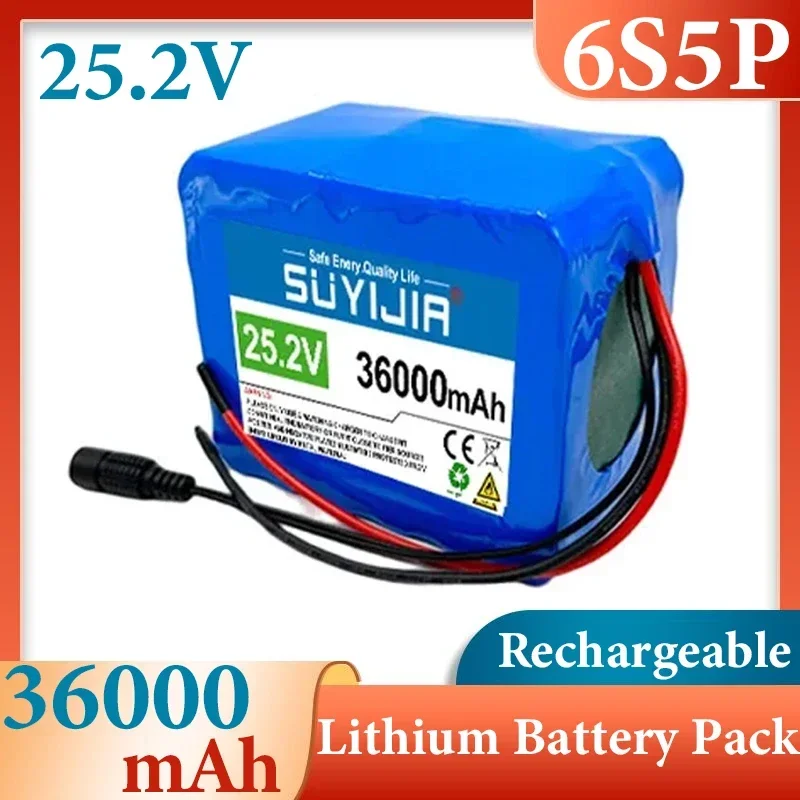 25.2V 36000mah 6S5P 18650 rechargeable lithium-ion battery 24V electric bicycle moped/electric/battery + 25.2V 2A charger