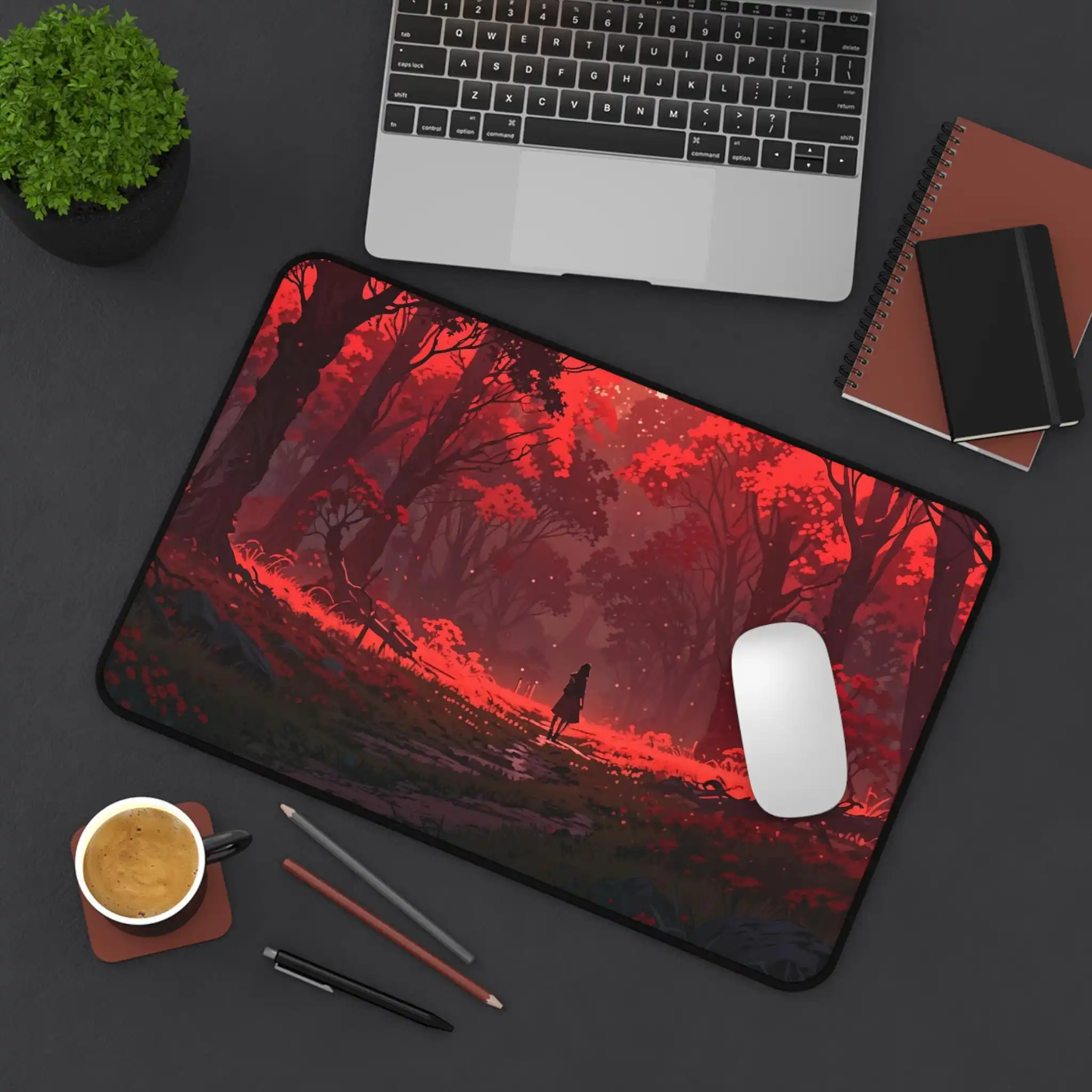 Red Forest Game Desk Mat, Landscape Mouse Pad, Non-Slip Waterproof Game Mats, Office Decoration Gift, Perfect Gift for Friends