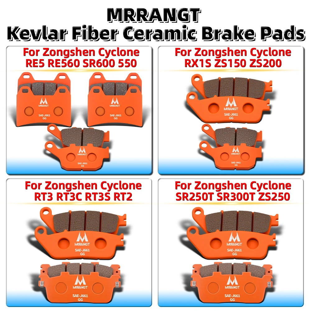 MRRANGT Ceramic Brake Pads Set Fit for Zongshen Cyclone RE5 RE560 SR600 550 RT3 RT3C RT3S RT2 RX1S ZS150 ZS200 ZS250 Models
