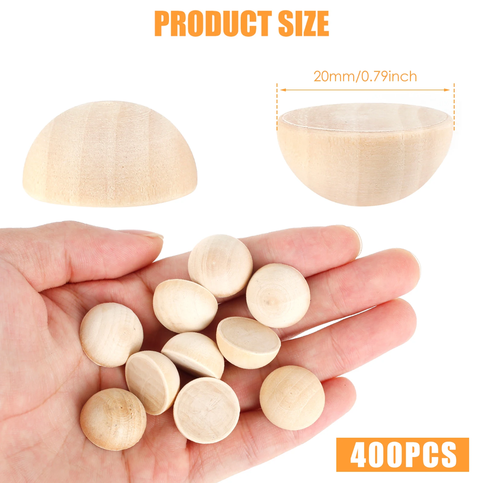 100/400 Pcs Half Wooden Beads 20 mm Mini Split Wood Balls Unfinished Half Round Wood Beads Hemisphere Wood Crafts Ball for Craft