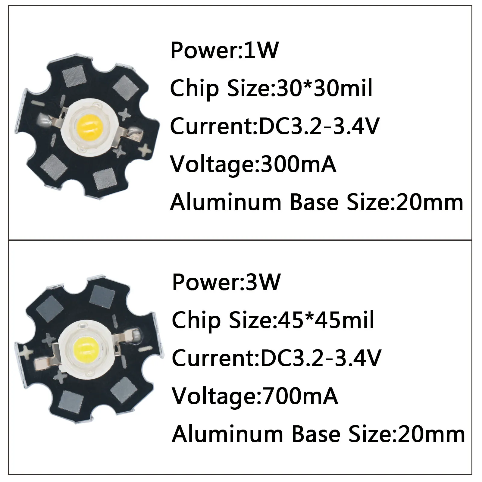 Diodo de grânulo da lâmpada LED de alta potência, branco, quente, branco, verde, azul, vermelho, Black Star, PCB para bulbo, holofotes, DIY, 20mm, 1W, 3W, 50 PCes