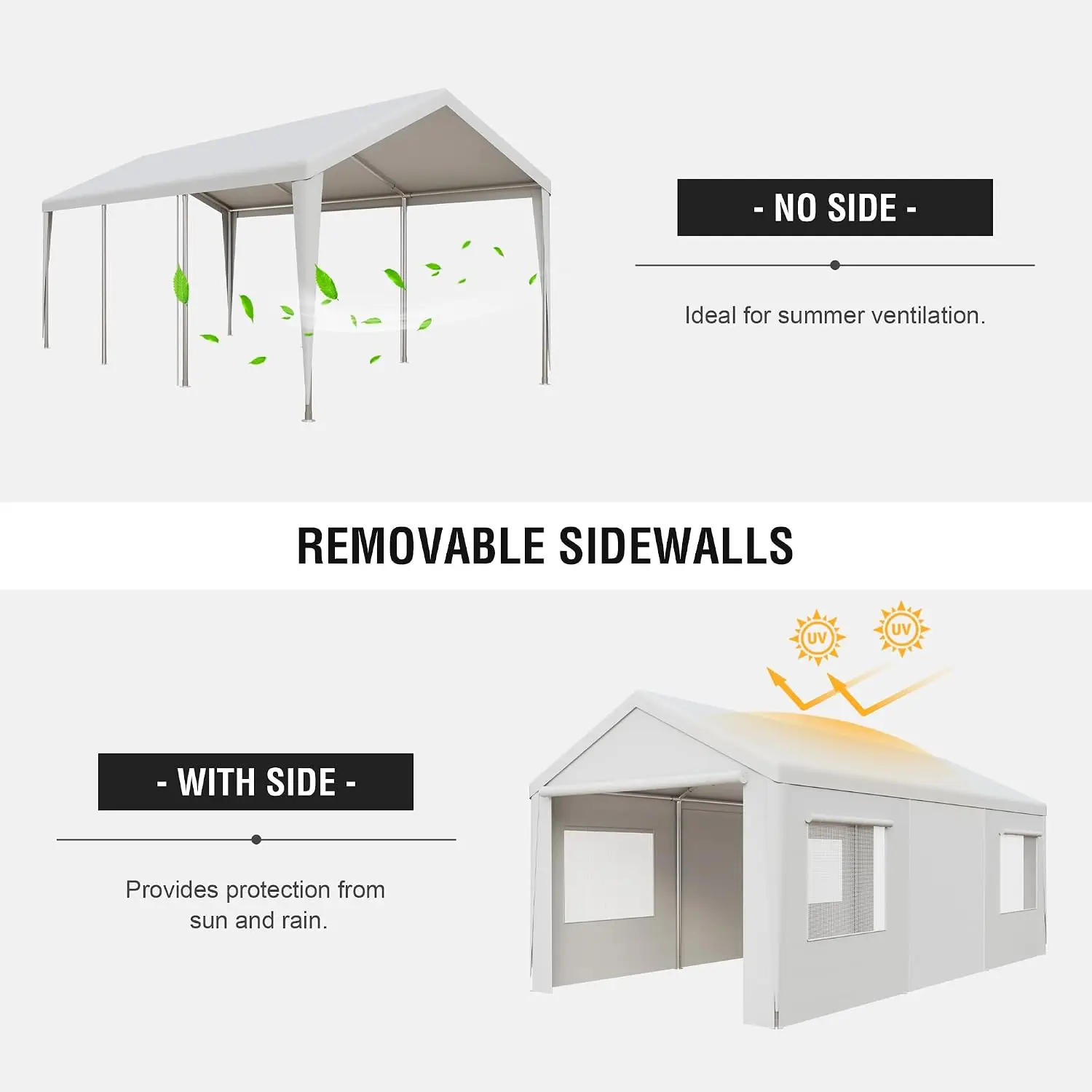 13' x 20' Carport, Heavy Duty Car Canopy Portable Garage | with Removable Sidewalls and Roll-up Ventilated Doors &, Customized