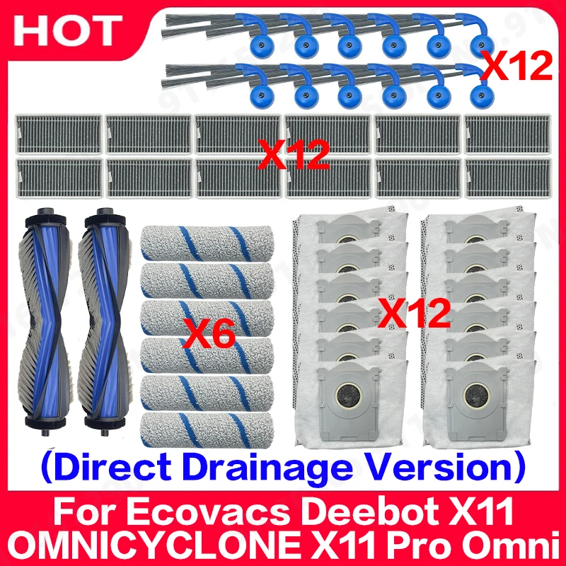 

For Ecovacs Deebot X11 OMNICYCLONE X11 Pro Omni (Direct Drainage Version) Main Side Brush Hepa Filter Rag Dust Bag Accessories