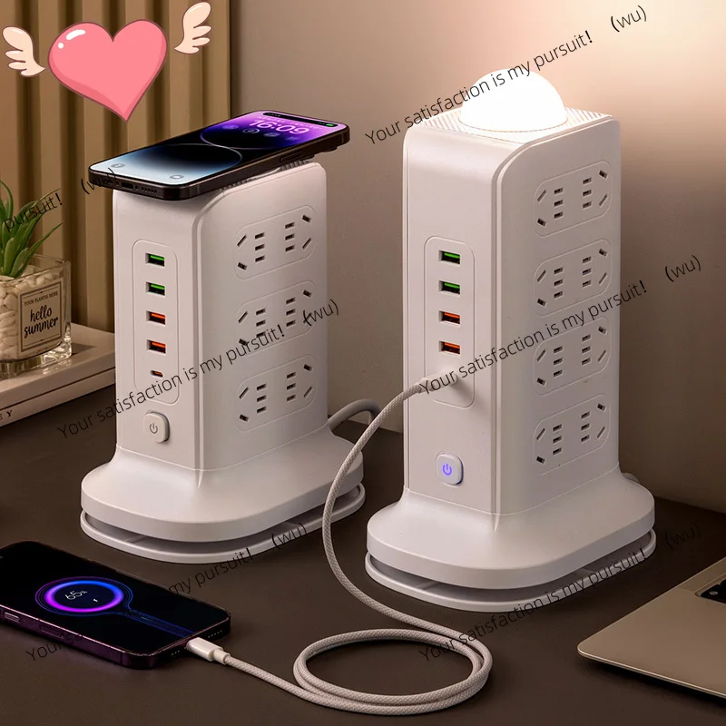 Socket usb fast charging with wireless charging earphones can be charged vertical tower power strip multi-port with long cable