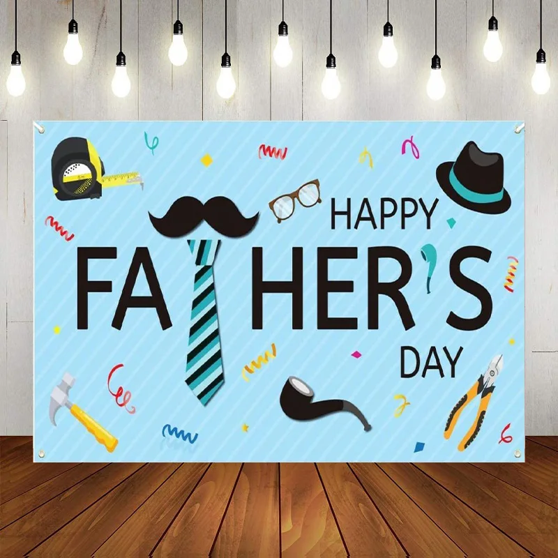 Happy Father's Day Party Backdrop I Love Decor Family Thank You Festival Shirt Tie Hat Glitter Photography Background Banner