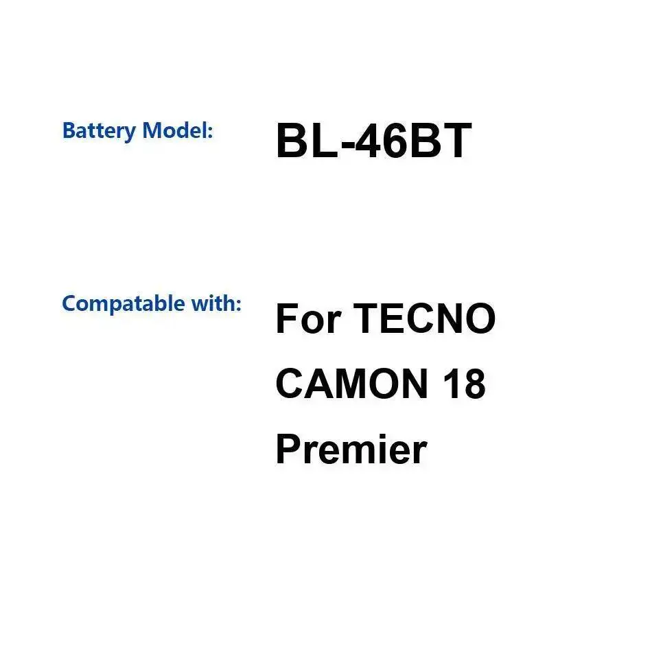 

Аккумулятор мобильного телефона для Tecno Camon 18 Premier, долговечный, высокопроизводительный, BL-46BT, 4750 мАч