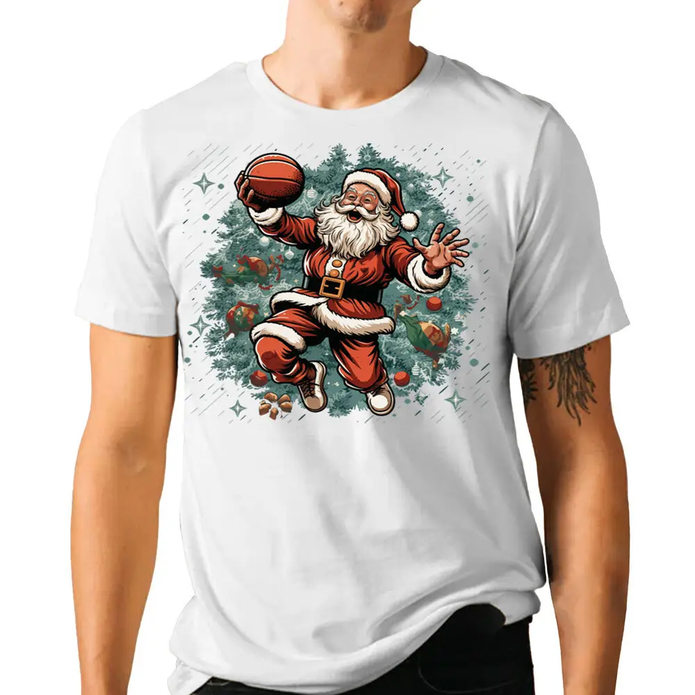 Santa Claus Xmas Funny Basketball T-shirt - Christmas Graphic Tee For Men Clothing Women Short Sleeve Tees Y2K Tops